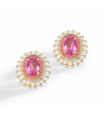 Pearl,Diamond and Pink sapphire earrings